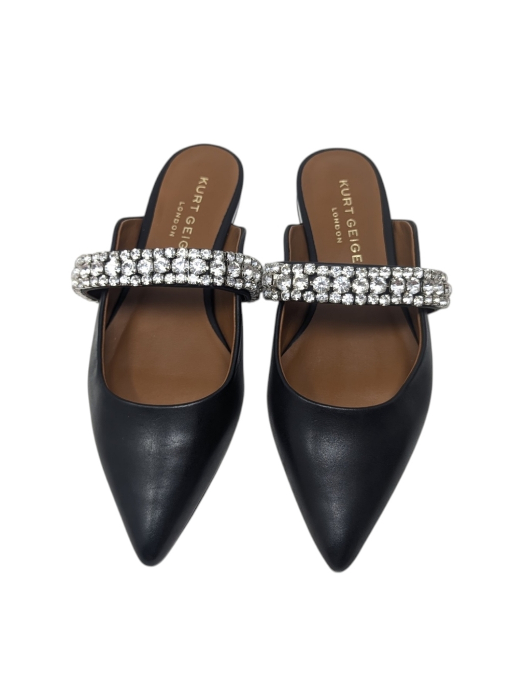 Kurt Geiger Black Pointed Toe Flats with Crystal Strap